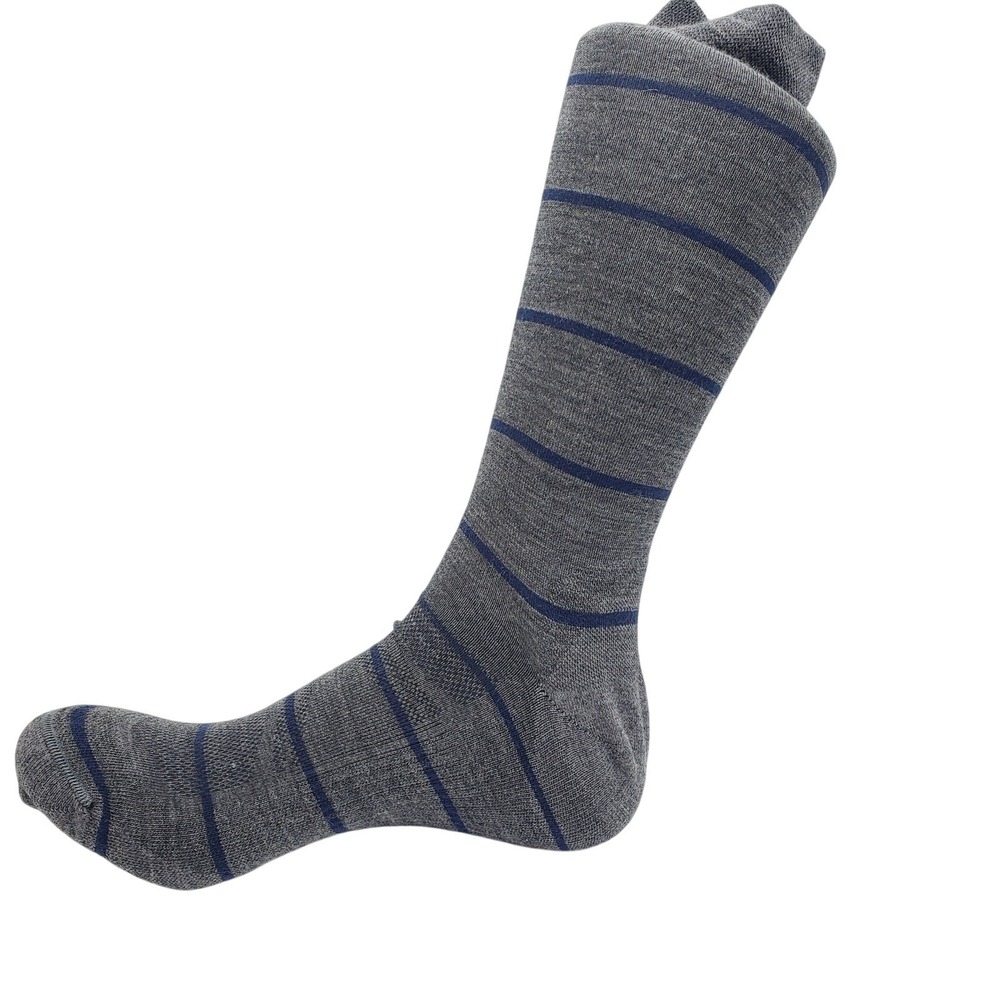 Extra Fine Merino Wool Stripe Crew Socks Mens Large Grey Navy Alchester Exeter